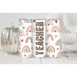 personalized teacher tumbler with straw appreciation gift idea for her reusable coffee travel mug for teachers boho leop