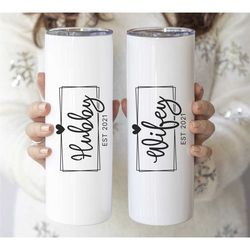 couple's tumbler gift set for anniversary, wifey and hubby matching insulated tumbler with straw, valentines gift idea