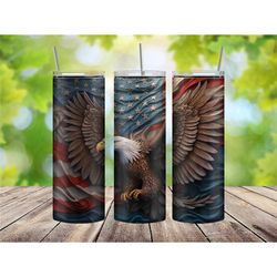 American Bald Eagle Tumbler Cup with USA Flag, Patriotic Gift for Men, Outdoorsy Gift for Dad, Birthday Gift for Him, 20