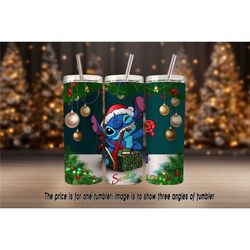 stitch from lilo and stitch movie wrapping christmas gift - personalizable tumbler