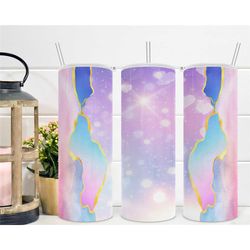 pastel rainbow coffee tumbler - marble - agate - 20oz skinny tumbler - coffee tumbler
