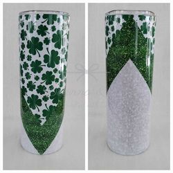 Four Leaf Clover, St. Patrick's Day, 4 Leaf Clover, Glitter Look Themed 20oz Stainless Steel Tumbler with Slider Lid and