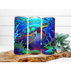 sea turtle tumbler, underwater tumbler, colorful tumbler, ocean, watercolor tumbler, bubbles, hot and cold drinks, 20oz,