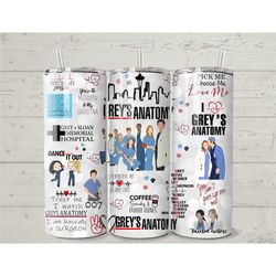 grey's anatomy 20oz skinny tumbler. grey, yang, alex, mcsteamy, mcdreamy, 007