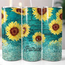 custom sunflower tumbler teal sunflower tumbler cup sunflower gifts personalized sunflower tumbler