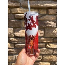 country western tumbler   cowhide tumbler with lid and straw  country wester gift  tumbler with zipper   rodeo cowgirl t