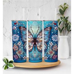 stained glass butterfly tumbler