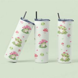 adorable kawaii frog 20oz stainless steel skinny tumbler - mushroom frog stainless steel tumbler