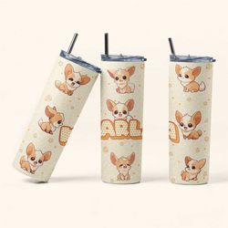 charming kawaii chihuahua tumbler - customizable 20 oz skinny design, perfect for small dog lovers, unique gift idea, du