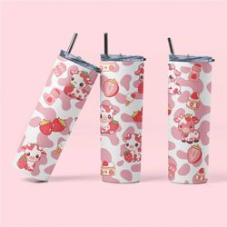 strawberry cow handcrafted stainless steel tumbler - personalized 20 oz skinny tumbler
