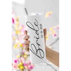 personalized bride tumbler- wedding party tumbler- wedding tumbler with date- bridesmaid tumbler- cute tumbler for bride