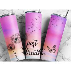 just breathe tumbler, 20oz skinny tumbler, yoga tumbler, gifts for her,