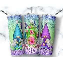 personalized gnome hummingbird tumbler with lid and straw, custom cute gnome cup, spring girl tumbler mug, gift for her,