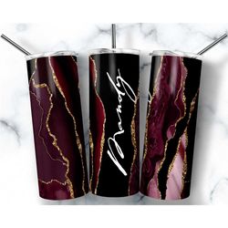 personalized burgundy geode tumbler with lid and straw, glitter agate 20oz skinny tumbler, gifts for her, birthday gift
