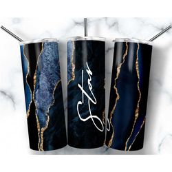 personalized blue navy geode tumbler with lid and straw, glitter agate 20oz skinny tumbler, gifts for her, birthday gift