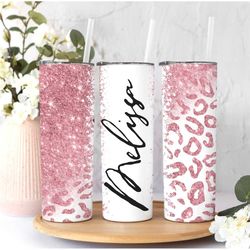 cheetah faux glitter personalized tumbler with name, name tumbler cup personalized, tumbler with name, personalized tumb