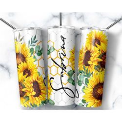 personalized sunflower tumbler with lid and straw, honeycomb tumbler with straw, gifts for women, gifts for her, cute su