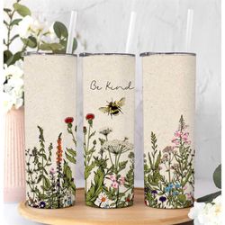 be kind bee tumbler, personalized floral bee tumbler with straw, cute bee kind tumbler cup with name gift for women, flo