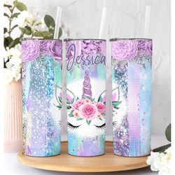 personalized unicorn tumbler with name, cute unicorn tumbler cup gift for her, rainbow ombre unicorn tumbler unicorn pat