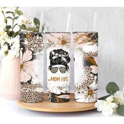 messy bun mom life tumbler, mom life tumbler,mom life gift,mom gift,mom floral tumbler cup,mom birthday gift,mom cup wit