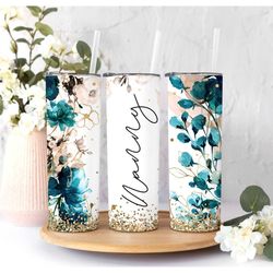 nanny tumbler, teal flowers nanny cup gift, mothers day gift, gift for her, nanny to go mug, nanny gifts, grandma tumble