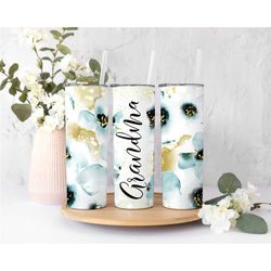 grandma tumbler, blue watercolor floral tumbler for mother's day gift, grandma gift ideas ,tall skinny 20 oz tumbler, mo