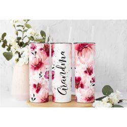 grandma tumbler, floral tumbler for mother's day gift, grandma gift ideas ,tall skinny 20 oz tumbler, mothers day gift,