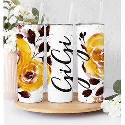 gigi tumbler, floral hand drawn watercolor skinny tumbler, gigi tumbler mug, cute gigi travel mug, floral grandma tumble
