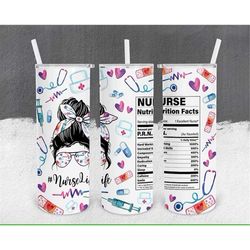 messy bun hair nurse life tumbler, 20oz skinny tumbler sublimation, gift, gift for her, double wall insulated, travel cu