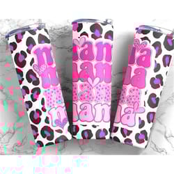 mama happy valentines day 20oz skinny tumbler, leopard pink hearts, gift for her travel mug, double double wall insulat