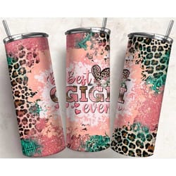 best gigi ever leopard 20oz skinny tumbler straw & lid, travel mug cup, double wall insulated, mother's day gift grandma