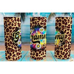 grammy leopard floral 20oz skinny tumbler with straw & lid travel mug cup double wall insulated mother's day. gift for h