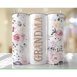 grandma floral 20oz skinny tumbler with straw & lid, travel mug, cup, double wall insulated, mother's day. gift for her,