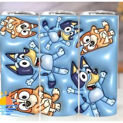 cartoon blue dog  tumbler, 3d puff puffy inflated look 20oz sublimation tumbler bubble tumbler design, travel mug cup do