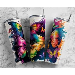 watercolor butterfly tumbler, tumbler with straw, travel cup, butterfly lover gift, double insulated, gift for her, gift