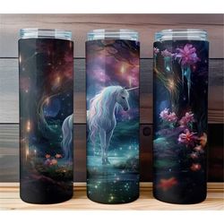 unicorn 20oz skinny tumbler magical enchanted forest gift for her, gift for mama, gift for mom, travel cup mug double w