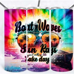 boat waves, sun rays, lake days, sun glasses tumbler 20 oz skinny tumbler with straw, stainless cup, travel mug, custom