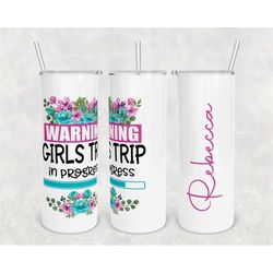 personalized custom girls trip in progress vacation 20 oz skinny tumbler with straw, travel mug, custom tumbler, gift f