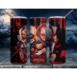 chucky & bride toxic, blood horror movie characters halloween 20oz tumbler double wall insulated travel mug cup gift for