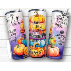 love fall most of all autumn thanksgiving fall pumpkin 20oz skinny tumbler travel mug cup, double wall insulated, great