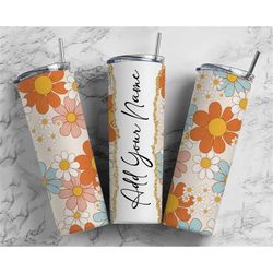 personalized retro floral tumbler, floral tumbler with name, spring time tumbler with straw, rose flower tumbler, cup
