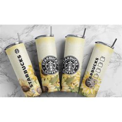 yellow sunflower coffee starbuks tumbler, 20oz skinny tumbler sublimation design, gift for her