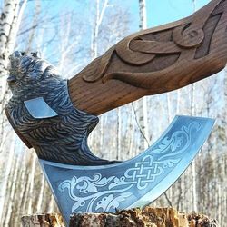 ax bear grizzly gift for men, the best choice, stylish author's work ax, collection viking ax for cutting .
