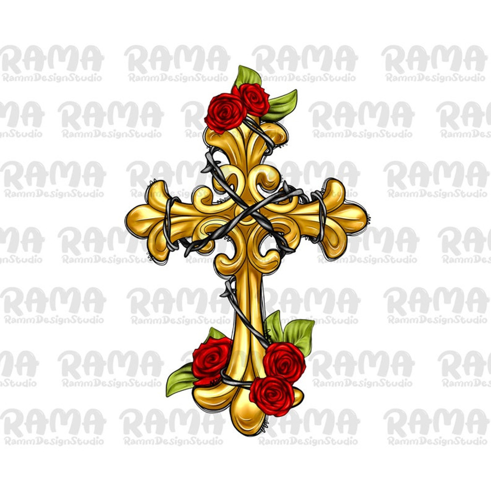 Cross With Roses Png Sublimation Design.jpg