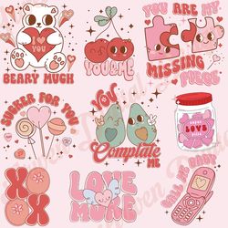 retro valentine png bundle, groovy valentine png, valentine png, love xoxo png