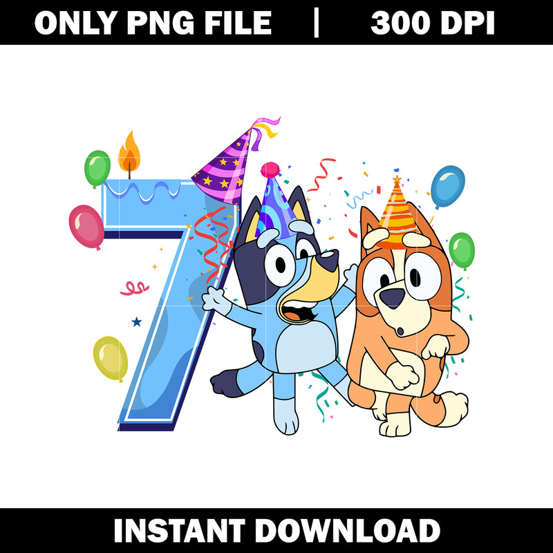 Bluey Happy 7th Birthday png