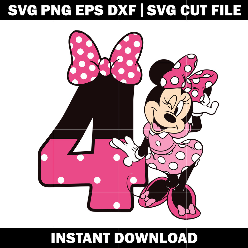 Minnie Mouse 4th Birthday Clipart svg
