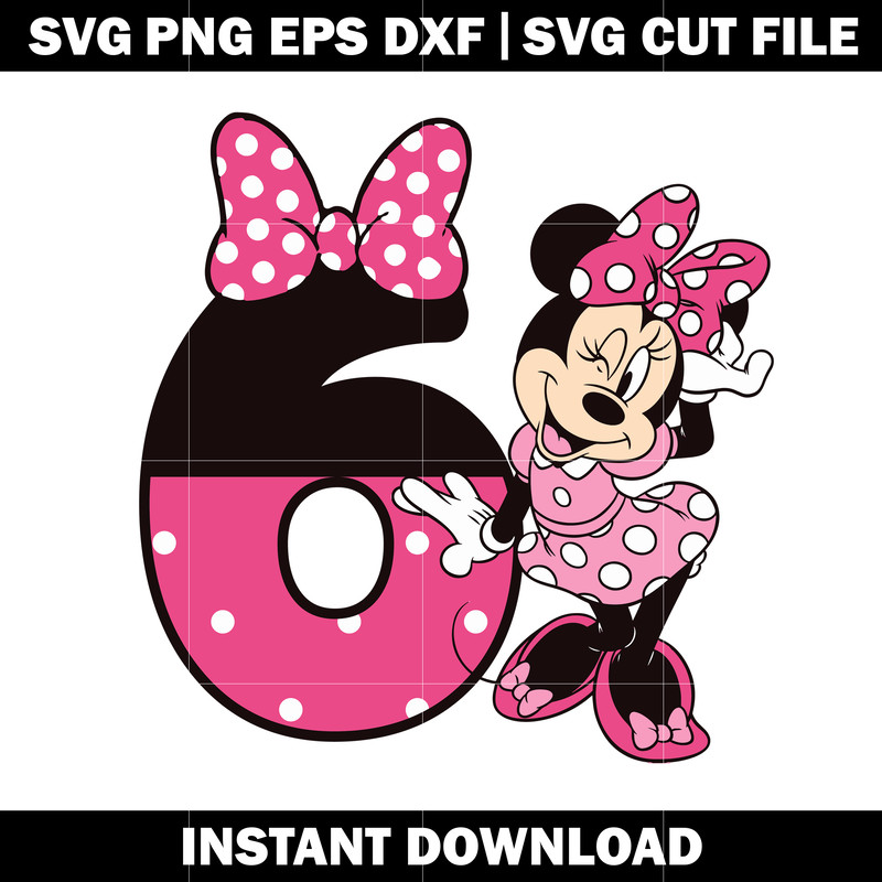 Minnie Mouse 6th Birthday Clipart svg