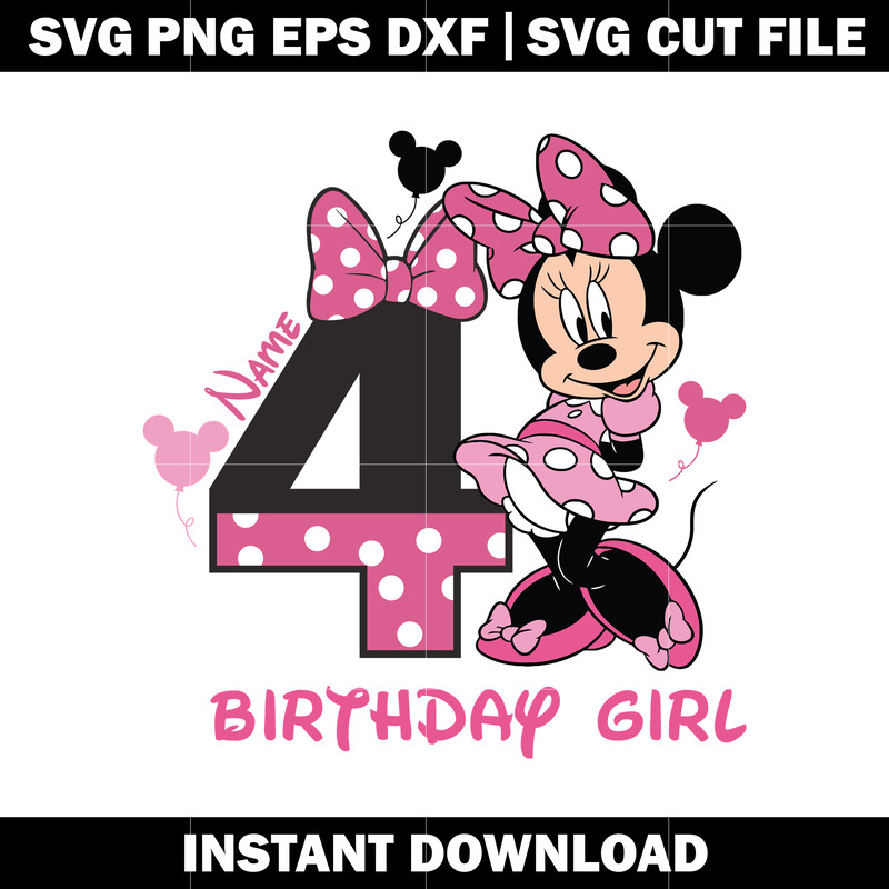 Minnie Mouse 4th Birthday girl Clipart svg