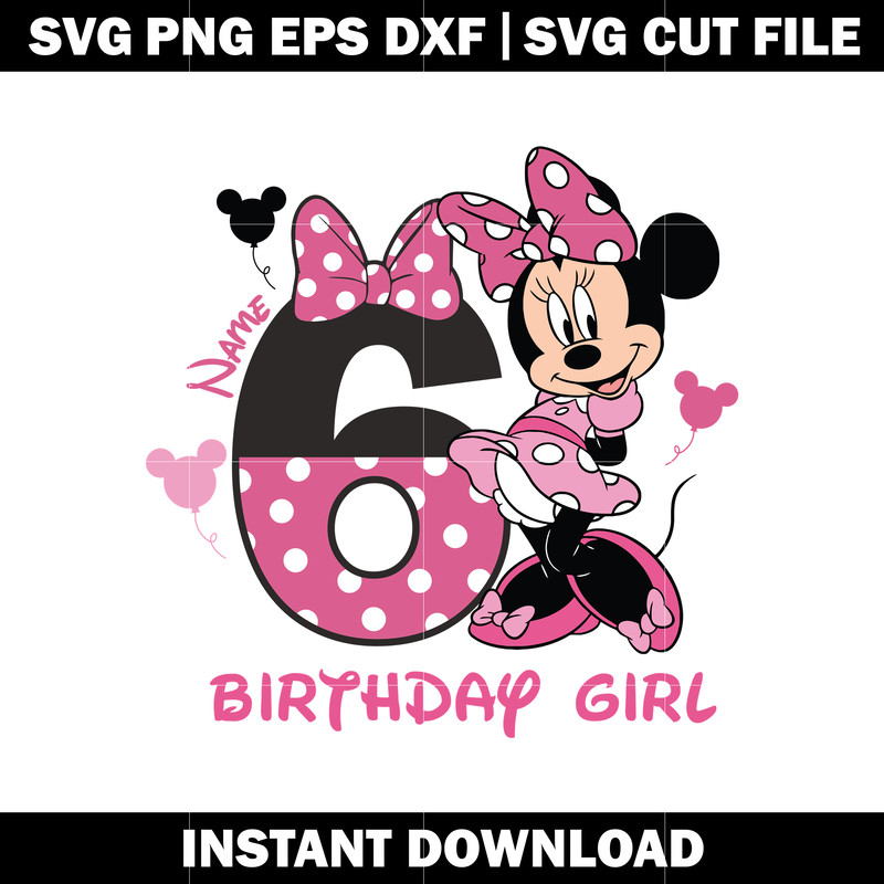 Minnie Mouse 6th Birthday girl Clipart svg